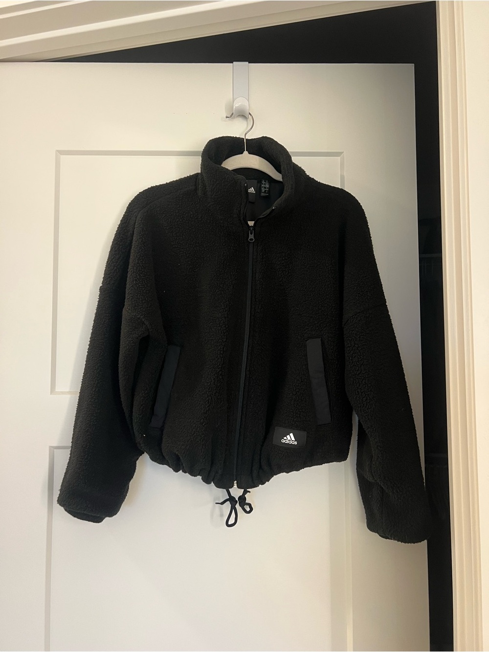 adidas Black Sherpa Puffer Jacket with Drawcord Hem